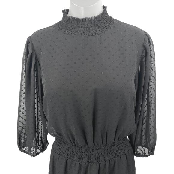 Nanette Lepore Black Half Sleeve Swiss Dot Mock Neck Fit & Flare Maxi Dress 10 - Picture 3 of 5